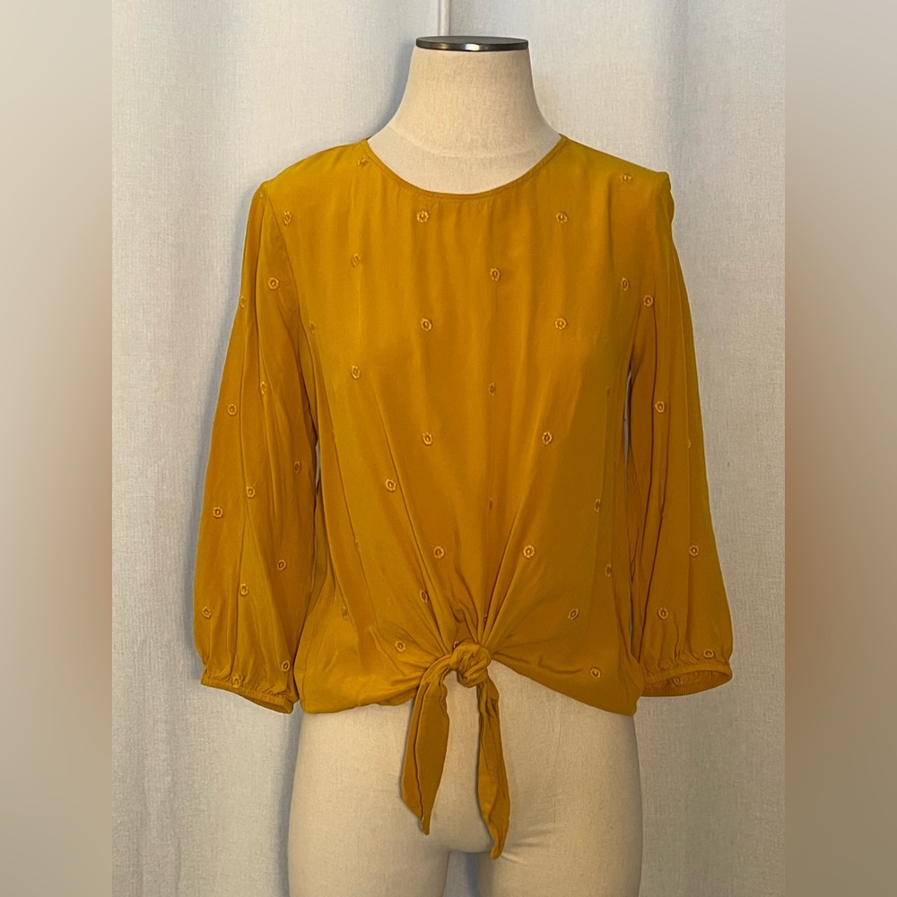 LOFT mustard yellow tie blouse. Size S
